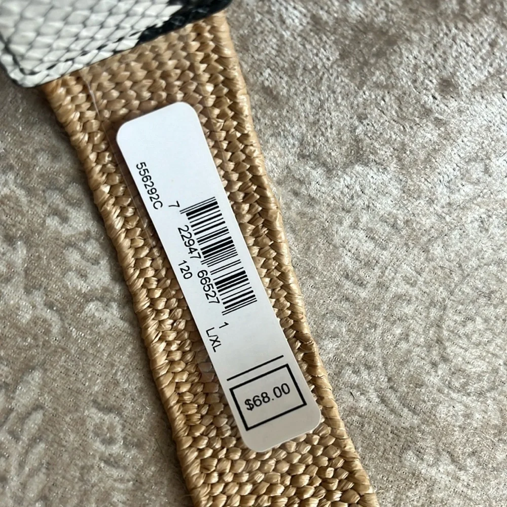 Brand New Michael Kors Black & White Snakeskin Woven Stretch Belt Gold Tone Logo